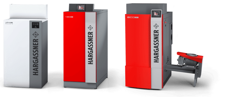 Pellet- , Wood-log and Wood chip boiler by HARGASSNER in a row